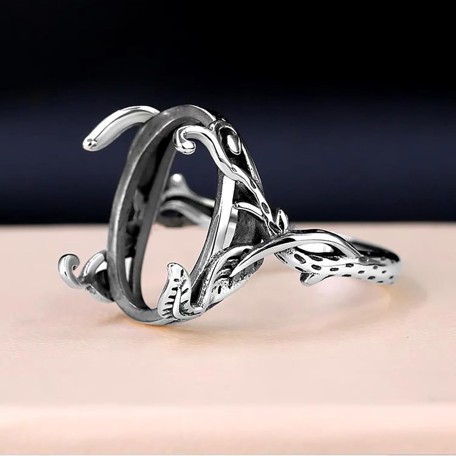 Thai Sterling Silver Adjustable Ring Base Prong Ring Setting fit 10X12/12X16/13X18mm Oval Cabochon Ring Component for DIY Jewelry Making for Women