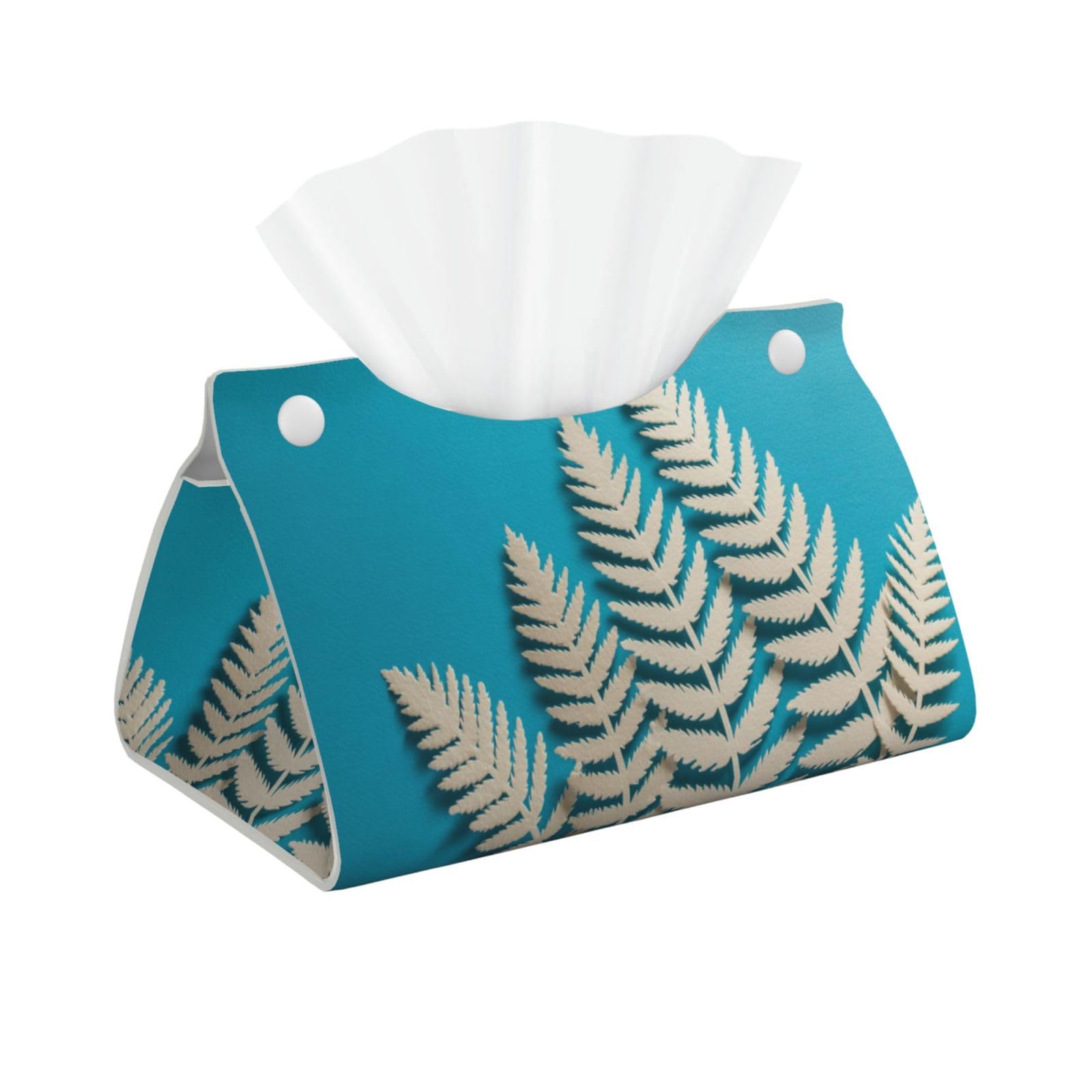 Palm Leaves Paper Cut Style Tissue Box Cover Rectangle Pu Leather Tissue Box Holder for Car Bathroom Bedroom Desk Tabletop Decor