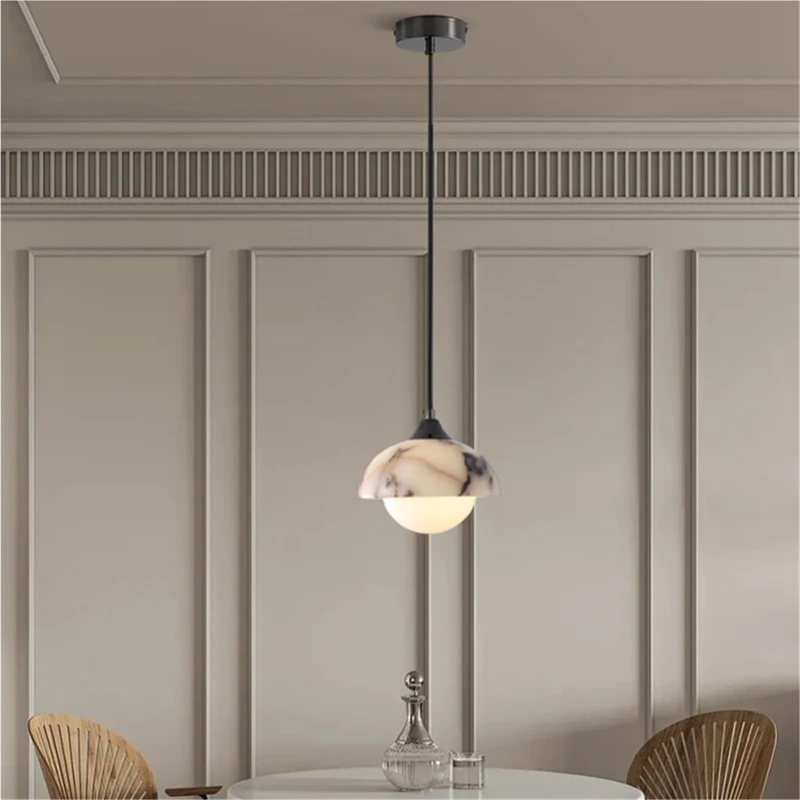 KXEcoLife Natural Stone Chandelier G9 Bulb Marble for Parlor Bedroom Dining Room Wire Adjustable Pendant Lamp