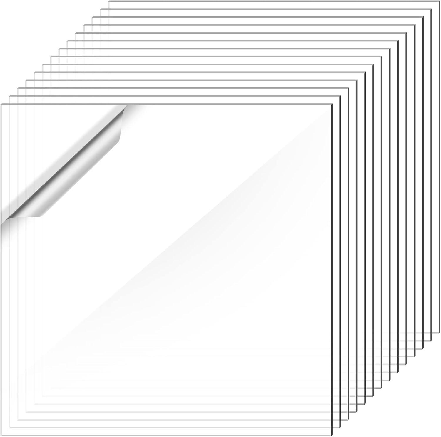 20 Pack 12 x 12 x .02 Inch Clear Plastic Craft Polycarbonate Sheet Thin Flexible Transparent Plastic for Crafts DIY Projects Document Picture Frames Replacement Window Panes