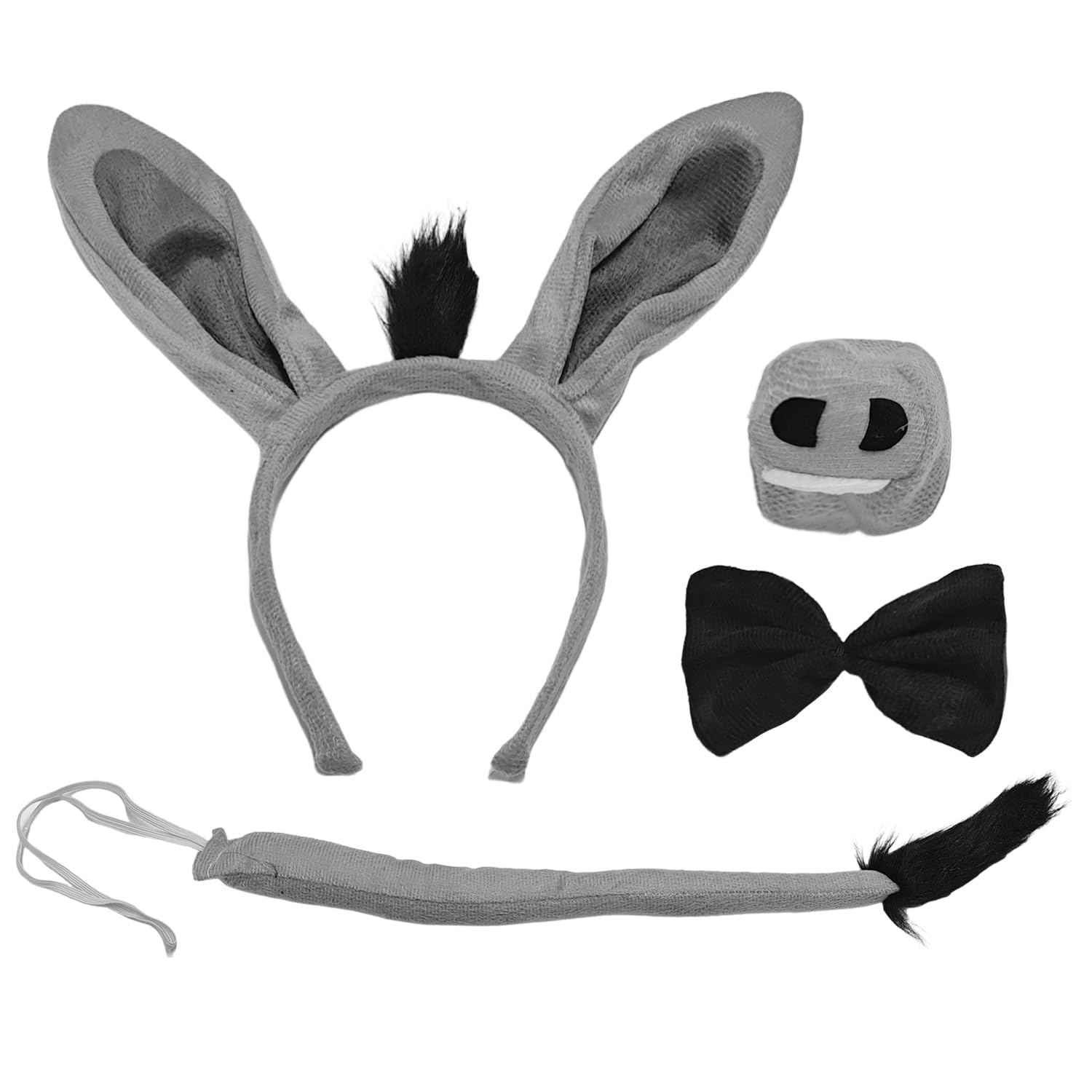 Nidhfg Grey 1 Headband, 1 Tail, 1 Nose And 1 Bow Tie, Donkey Clothing Accessories, Children's Party Clothing, Role Play Clothing Accessories.