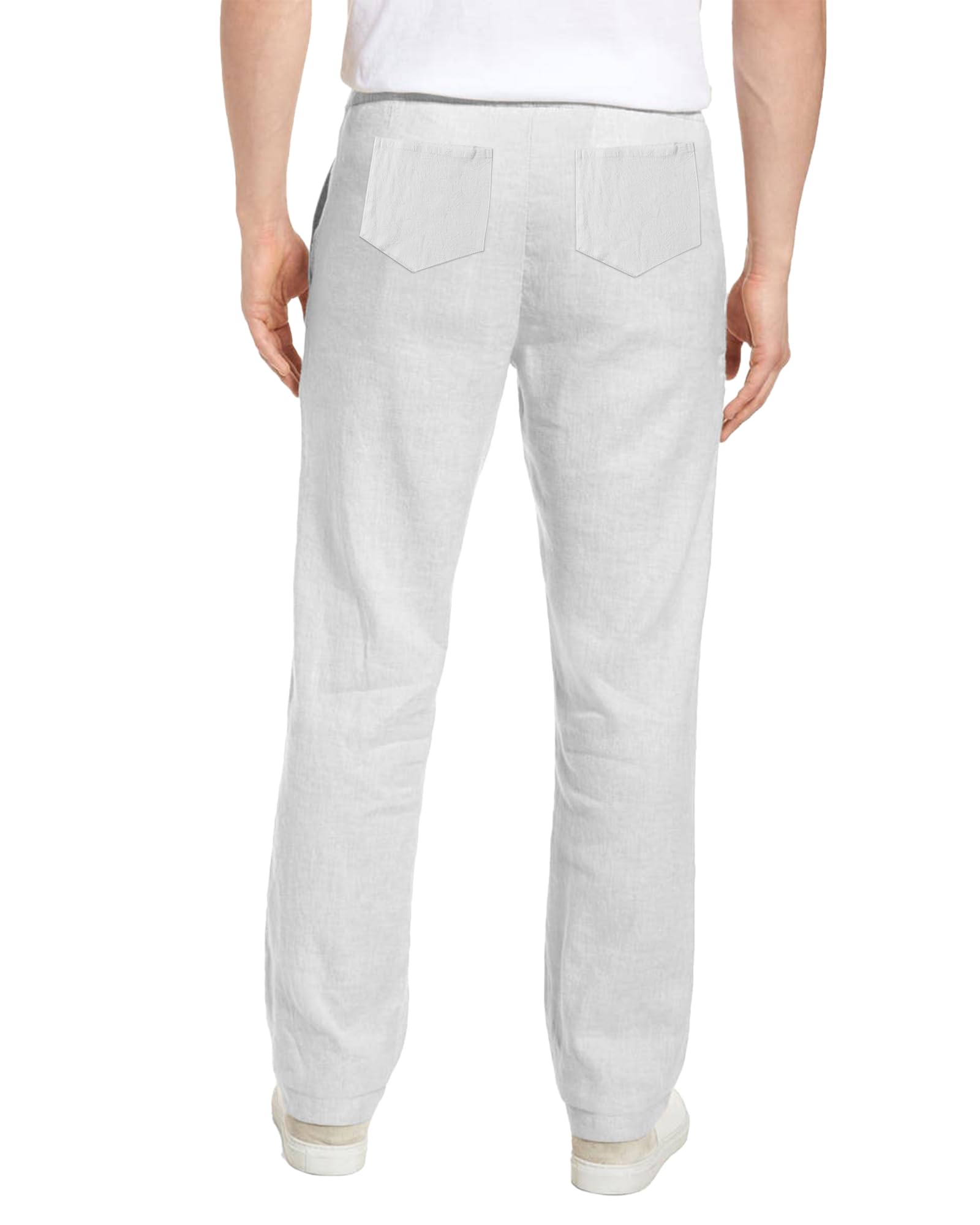 YAOHUOLE Pantalon en Lin Homme Été Pantalon Léger Taille Elastique Yoga Homme Blanc 2XL