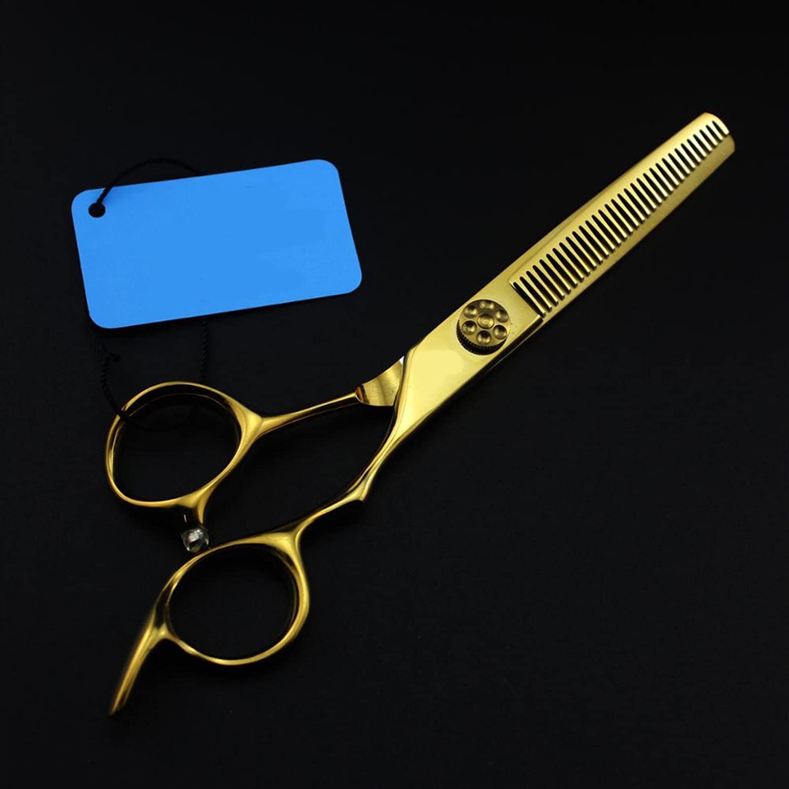 Tijeras de peluquería Profesionales Doradas, Juego de Tijeras pintadas para entresacar, barbero, Mango Grueso con Anillo Verde.