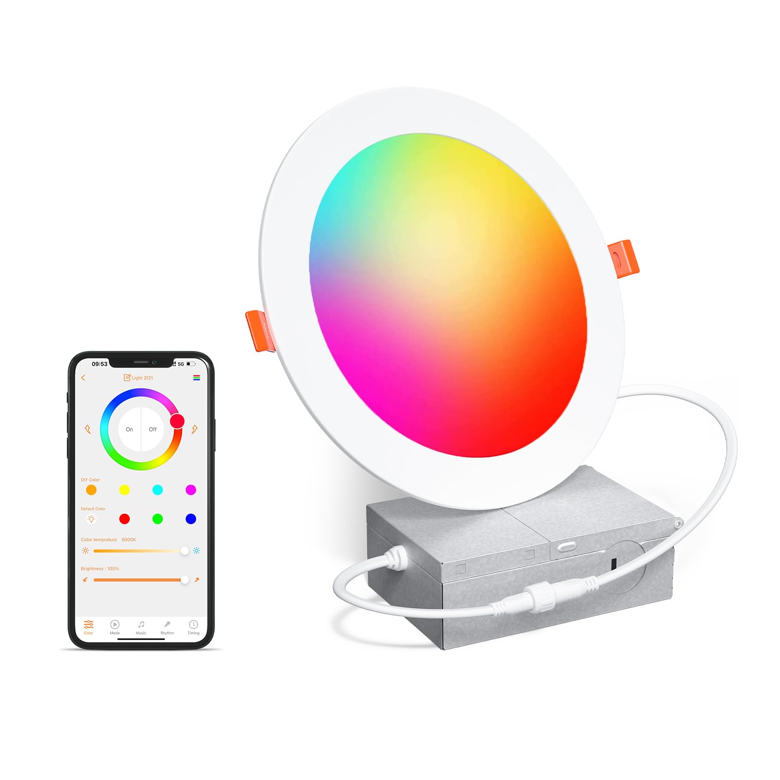 Smart Recessed Lighting 6 Inch RGBCW Color Changing 16W LED