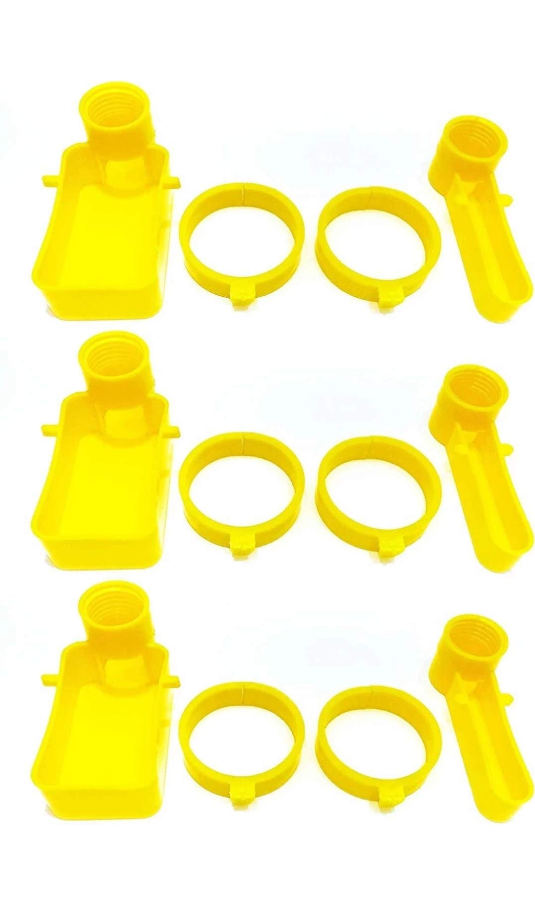 Pets Wizard - Bird Cage Automatic Feeder Drinker Cups for Any Bottle with Free Bottle Holder Rings (Pack of 3) Yellow Color