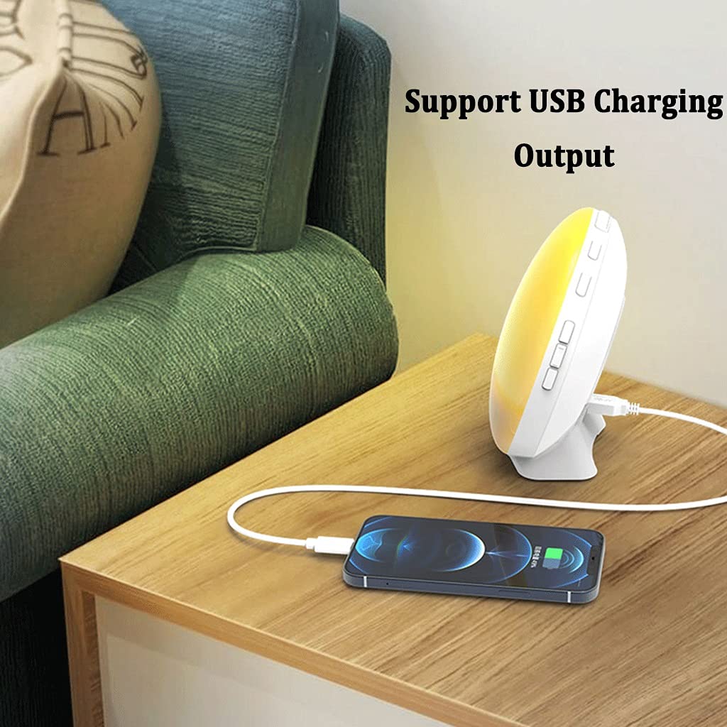Lampada da Comodino Sunrise Simulation, Wake-Up Light Sveglia, con 6 Suoni Naturali e Funzione Snooze, Radio FM e 4 Sveglie, Sveglia Digitale per Aiuto Al Sonno
