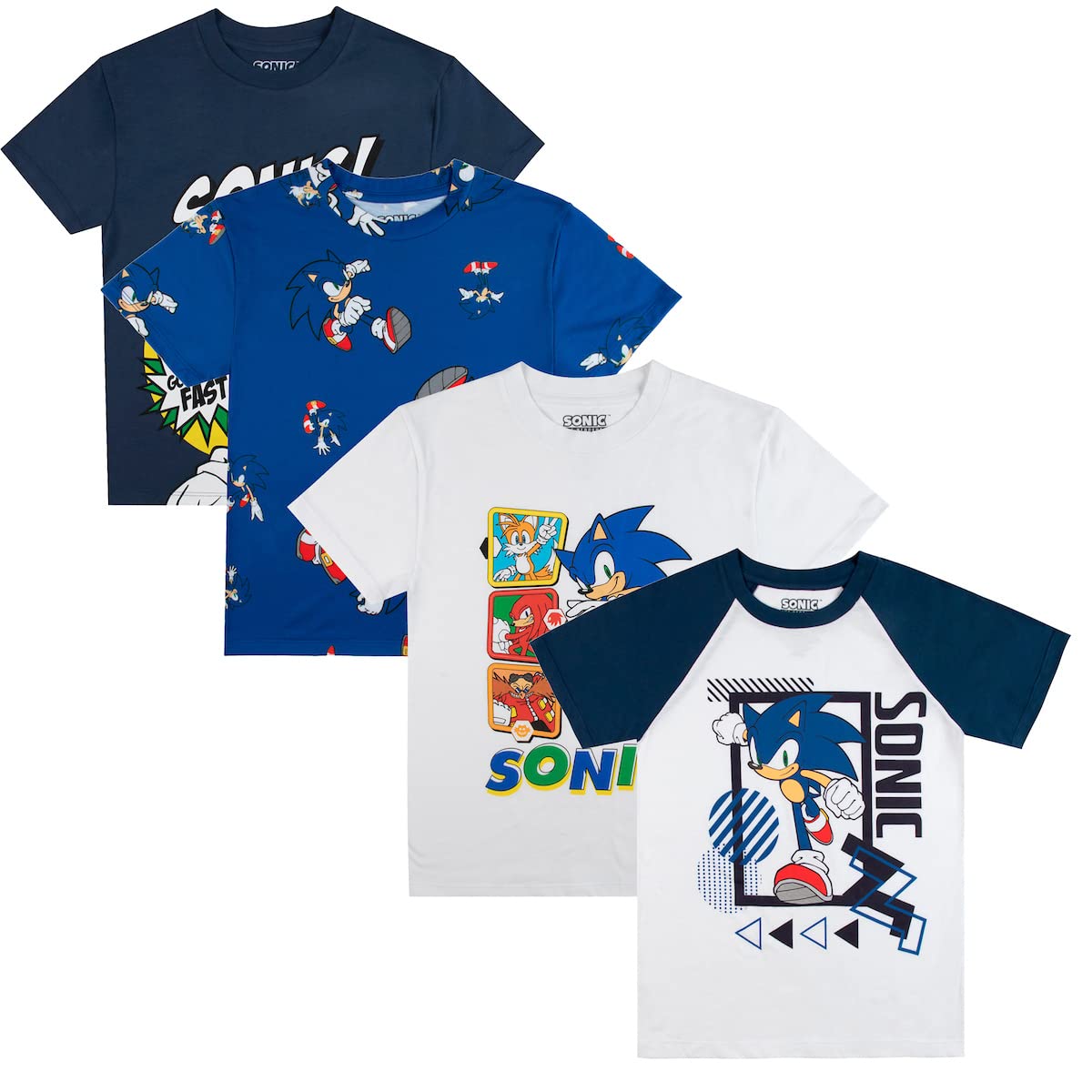 Bioworld Sonic The Hedgehog Characters & Kanji Boy's 4-Pack T-Shirt Set