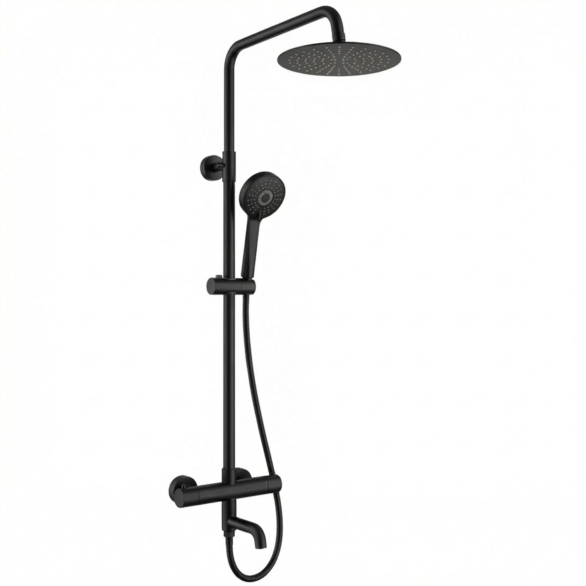 Arko Bathroom Round Black Arko Thermostatic Mixer Shower With Bath Filler Tap, Rainfall & Handheld Shower Set, Thermostatic Bath & Shower System (Round Black)