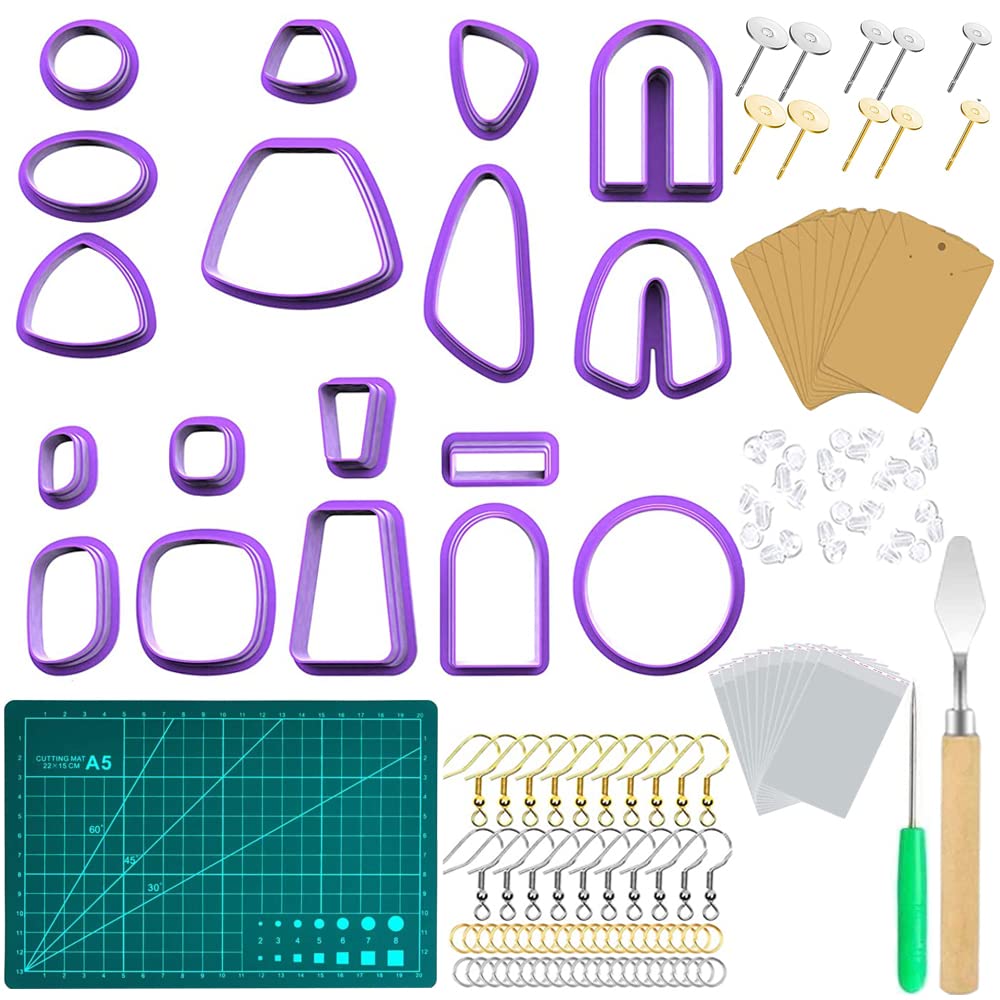 Allberll Polymer Clay Cutters Molds Tools Set for Earrings Jewelry Making with Earring Hooks Clips Cards Jump Rings Bags 140Pcs