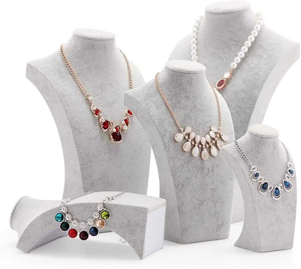 Cyphin Gray Velvet Necklace Display Holder Jewelry Bust Figure Jewelry Display Stand (H15.7)