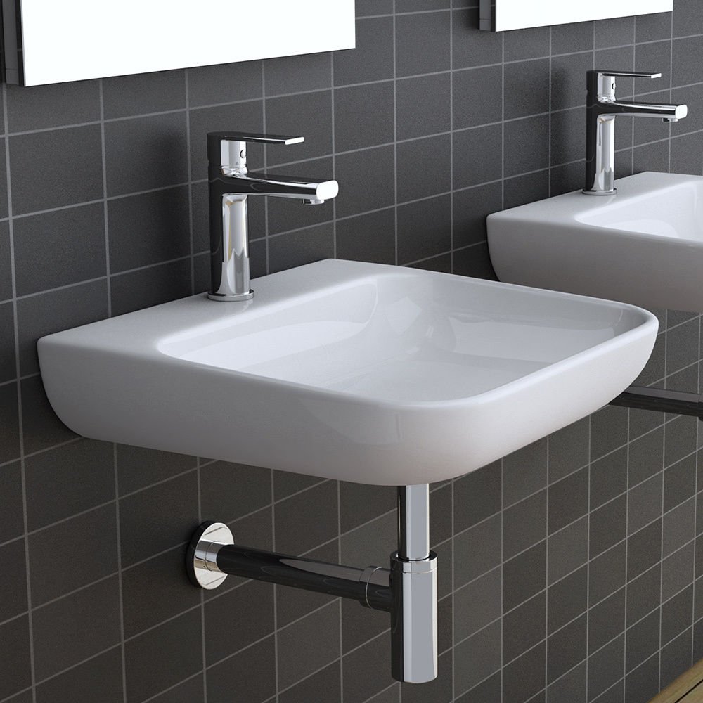 MAI & MAI Sifón Redondo para Lavabo, Latón Cromado, Forma en L, con Tapón Antiolor, Montaje en Pared, Resistente a la Corrosión – S05