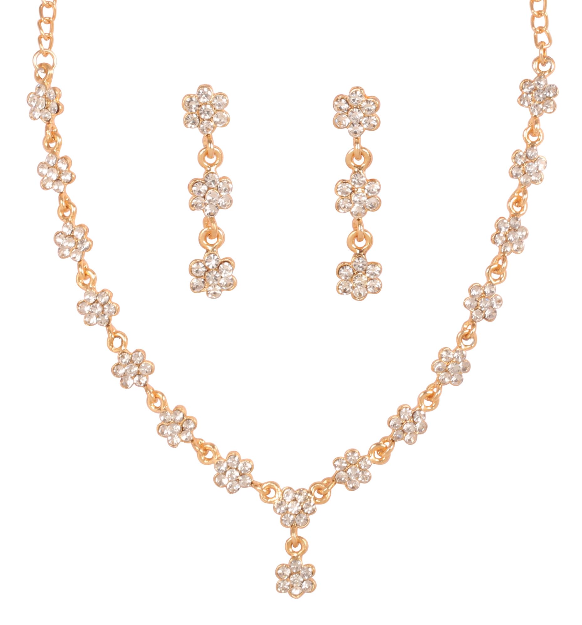 Sunsoulby Touchstone Indian Bollywood Choice Pretty Handcrafted Rhinestone Designer Jewelry Necklace Set in Silver Or Gold Tone for Women.