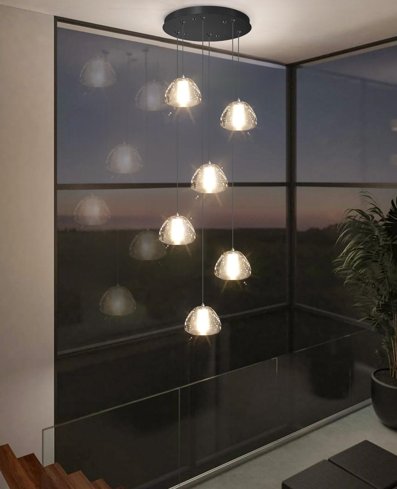 6-Lights Modern Crystal Chandelier for Entrance LED Pendant Light for Kitchen Island Foyer Living Room Bedroom Staircase 3000K