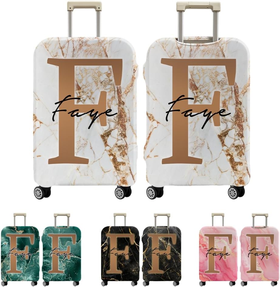 Personalized Initial Luggage Cover, Custom Baggage Covers with Name for Travel Business, Monogram Luggage Cover with Zipper Gifts for Men Women Boys Girls (Initial 03)