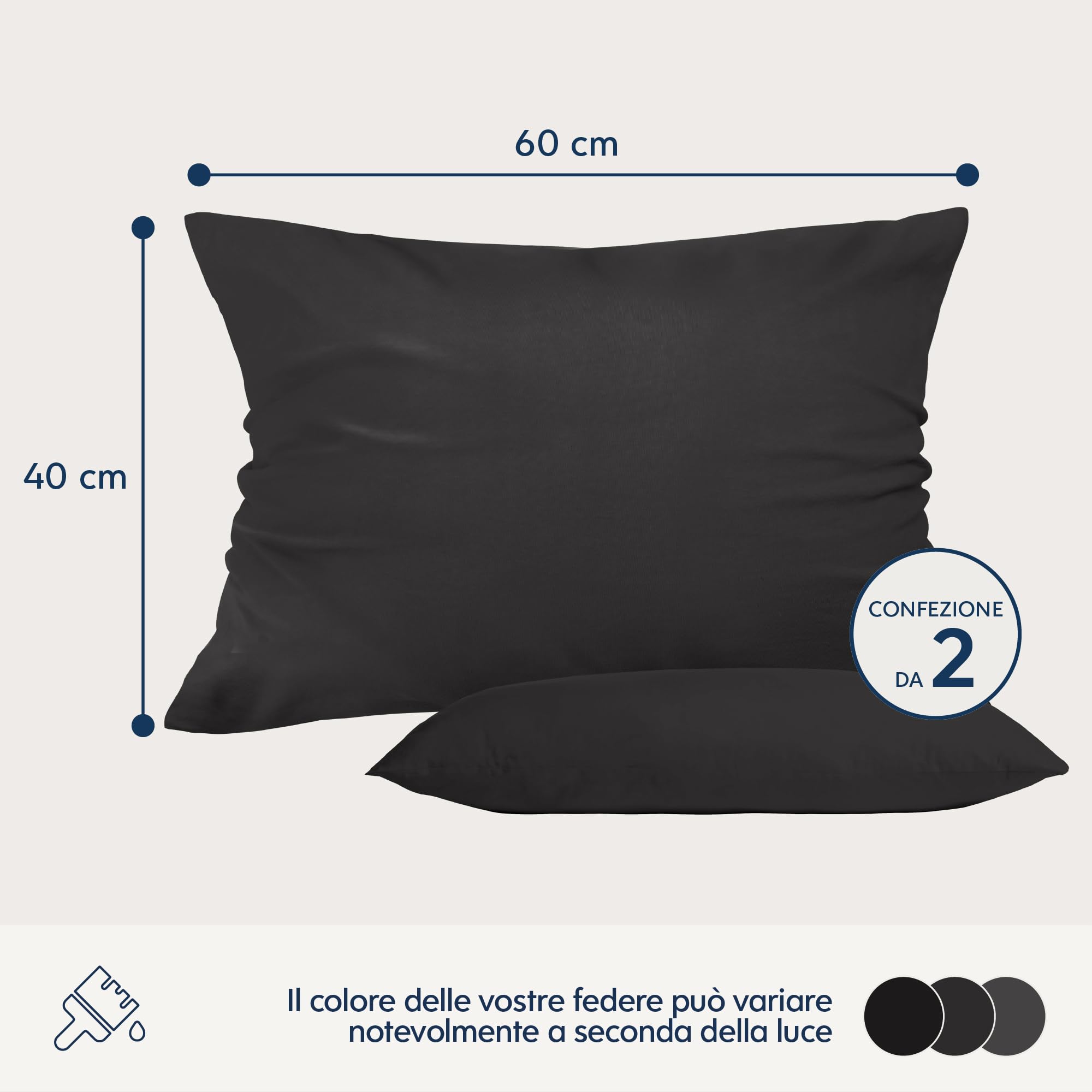 Set Di 2 Federe 40x60 Blu Marino In Microfibra Super Morbide - Certificato OEKO-TEX - Foto 9