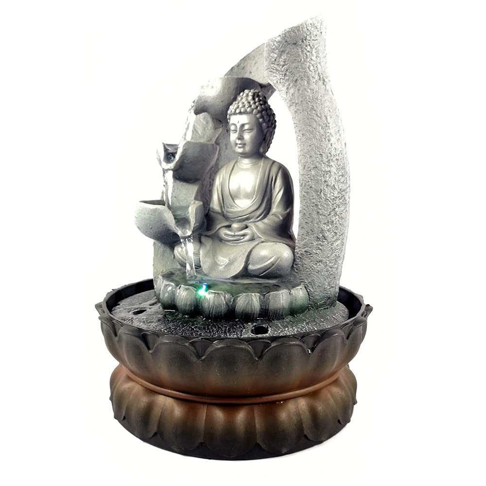 Fontaine d'intérieur Bouddha - Décoration zen et Feng Shui - Fontaine de table avec boule roulante - 4 couleurs - Résine synthétique - Décoration de table de bureau à domicile