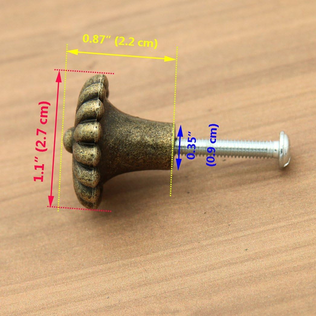 LXZ 8 PCs Vintage Antique Brass Knobs Handles – Distressed Antique Brass Knob Pulls with Embossed Flower Pattern, Diameter 1.1-in (27 mm) Height 0.9-in (22 mm)