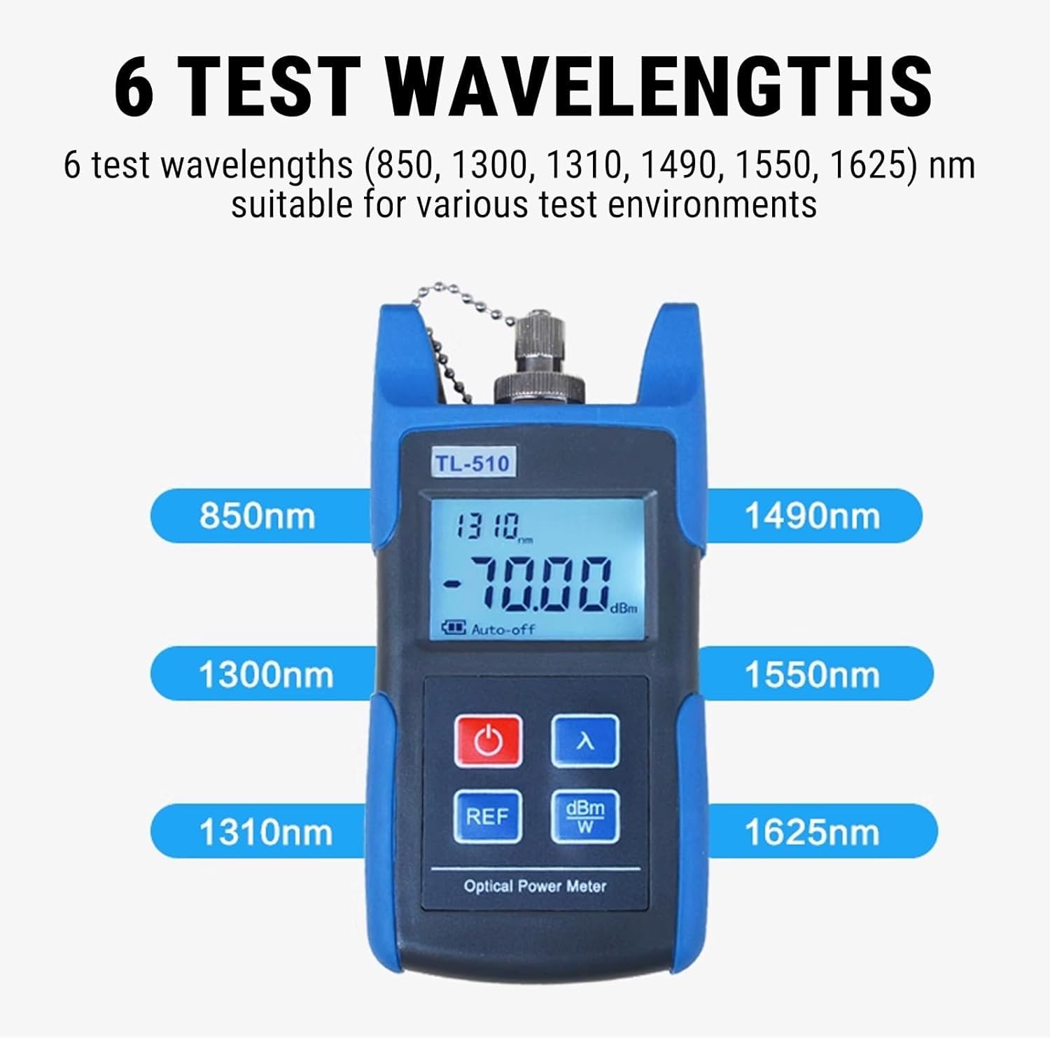Fiber Optische Power Meter, 850/1300/1550 nm Tragbarem Optisches fiber Leistungsmessgerät, Lwl messgerät/Glasfasertester/Optischer Leistungsmesser mit 6 Wellenlängenkalibrierung für Faser Optik Test