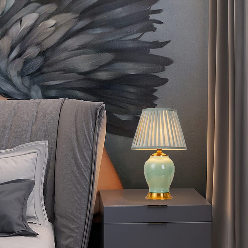 Tischleuchte Céramique Tissu Bleu Gris E27 61 CM Haut Table