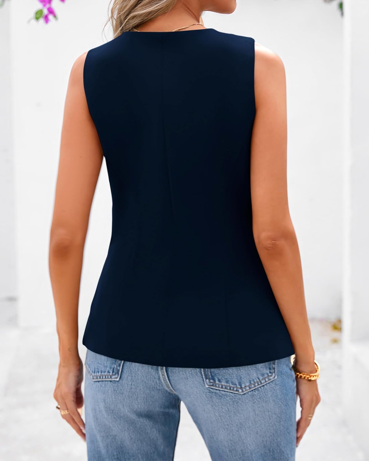 BTFBM Summer Sleeveless Blazer Vest For Women Dressy Button Down Round Neck Business Casual Outfits Work Suit Vests Tops