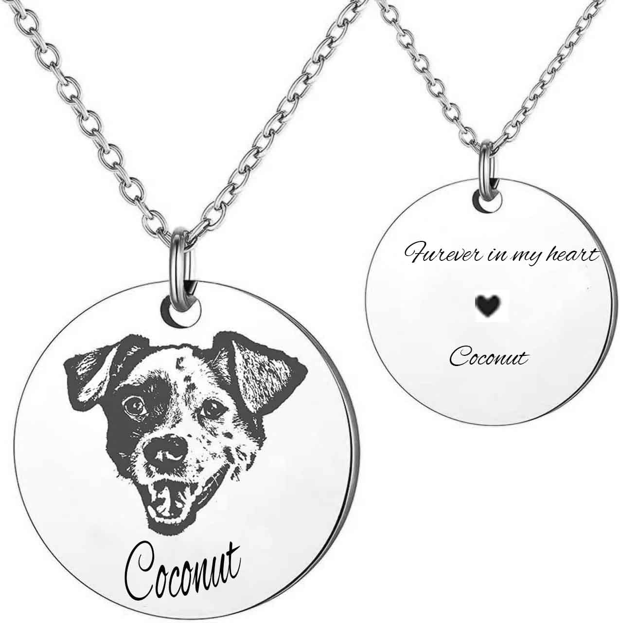 BURKLUM Personalized Pet Portrait Necklace Pet Memorial Jewelry Gift Customized Round Disc Photo Engraved Necklace Pet Gifts Dog Cat Necklace for Pet
