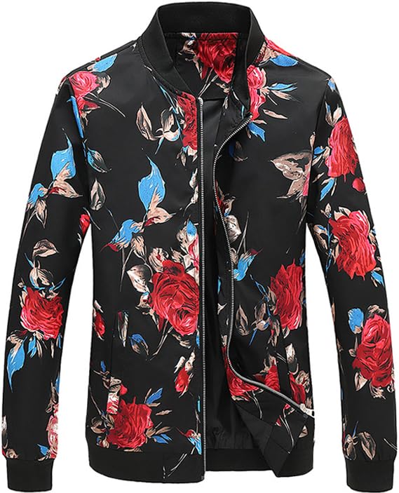 Image of HENGAO Men's Stylish Floral Bomber Jacket