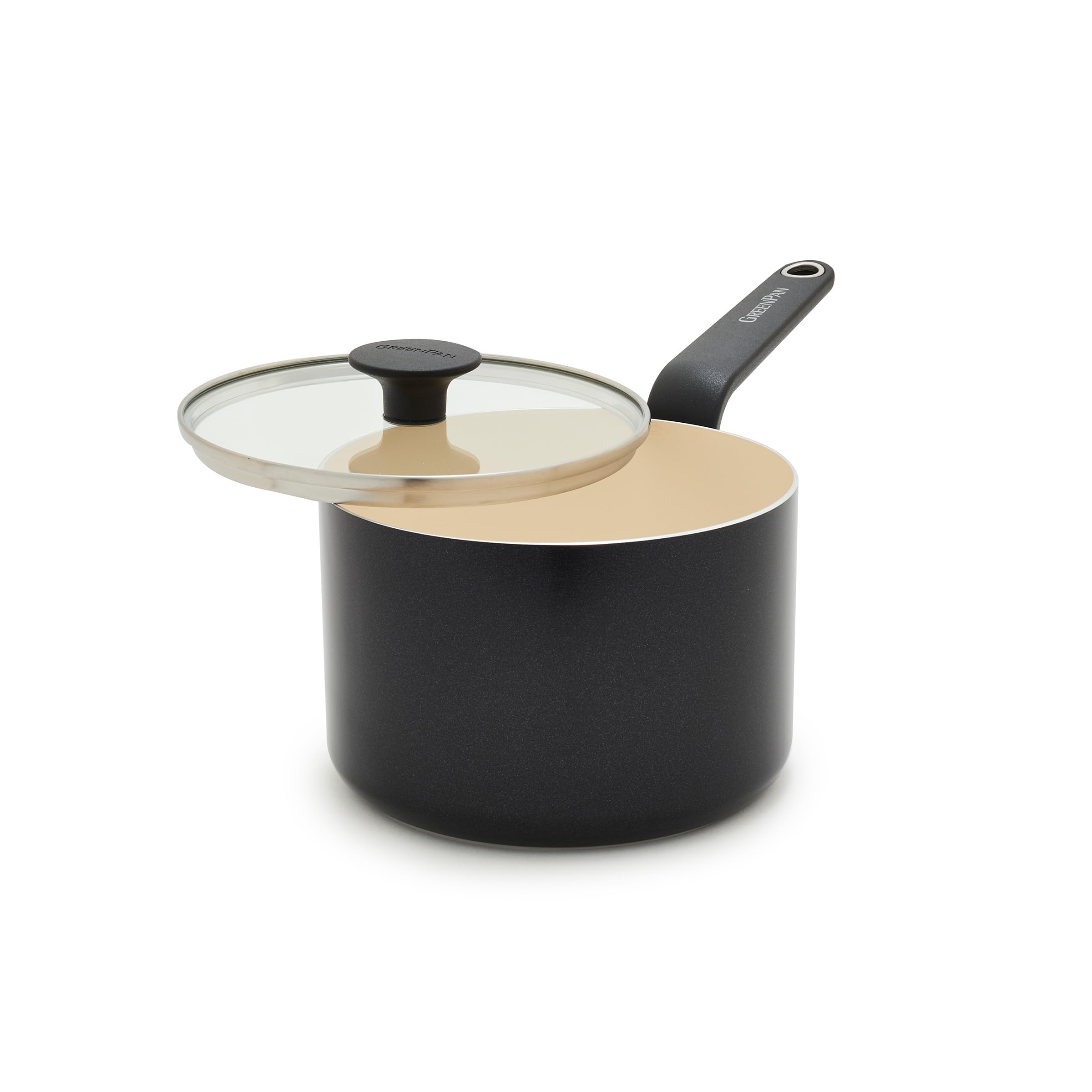 GreenPan Rio Advanced 2QT Saucepan with Lid, Ceramic Nonstick PFAS-Free Pans, Induction Ready, Dishwasher and Oven Safe, Black