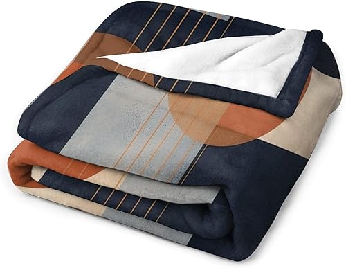 Miniatura 3 de Manta geométrica abstracta de color azul marino, naranja quemado, arte abstracto, de mediados de siglo, moderna, suave, 70 x 80 pulgadas, manta de