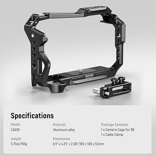 Miniatura 17 de NEEWER Camera Cage, Aluminum Video Rig with NATO Rail, 1/4" Threads, 3/8" ARRI Holes, Cold Shoe, Anti Twist, Compatible with DJI Gimbals Arca Type