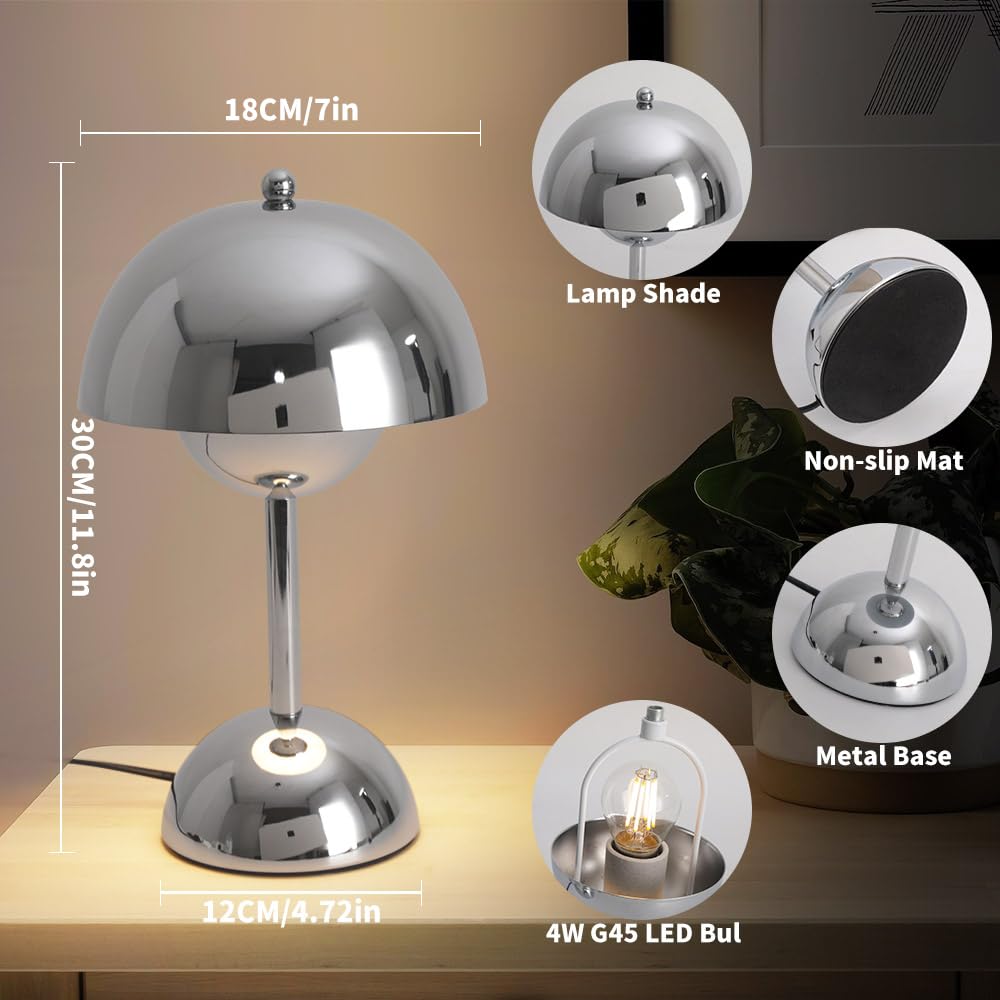 Lampada da tavolo a 3 vie dimmabile a LED con tocco, lampada a fiori, lampada da tavolo per lavoro e studio per le camere da letto, caffè, ufficio, (Lampada G45, 3000K, luce calda)