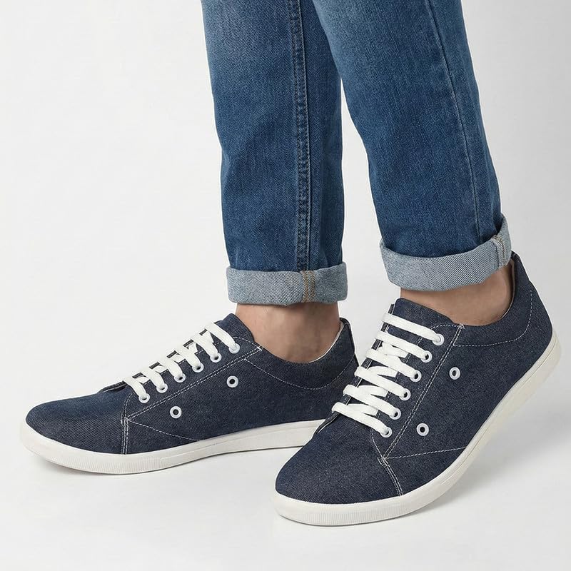 Image of FAUSTO Men Casual Classic Canvas /Fabric Sneaker Shoe | Lightweight Comfort Insole | Everyday 6-Eye Lace Up Shoes with Anti Skid TPR Sole