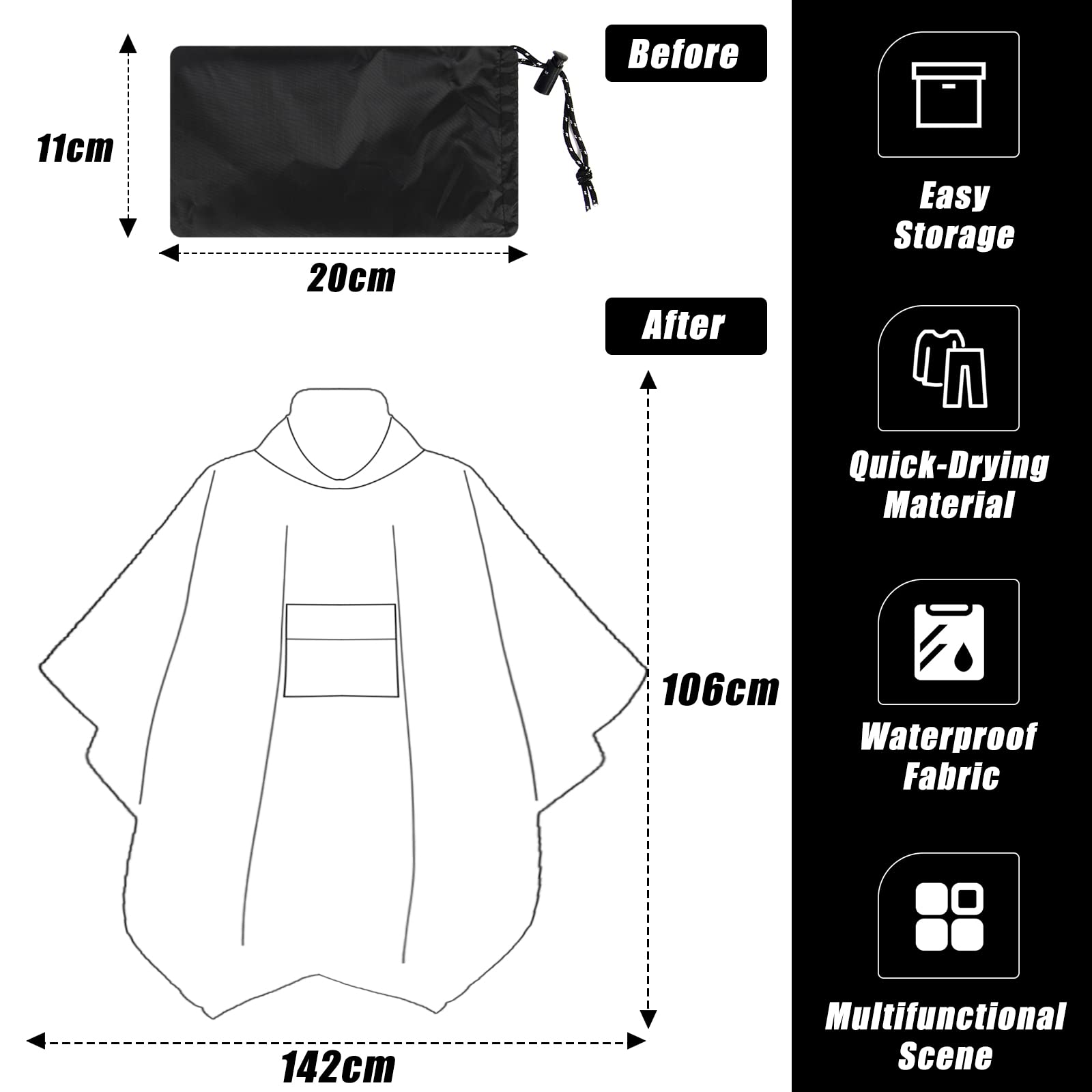 Ynport Crefreak Outdoor Trekking Poncho Antipioggia con Cappuccio Impermeabile Multifunzionale Mantella Antipioggia per Campeggio Escursionismo Trekking