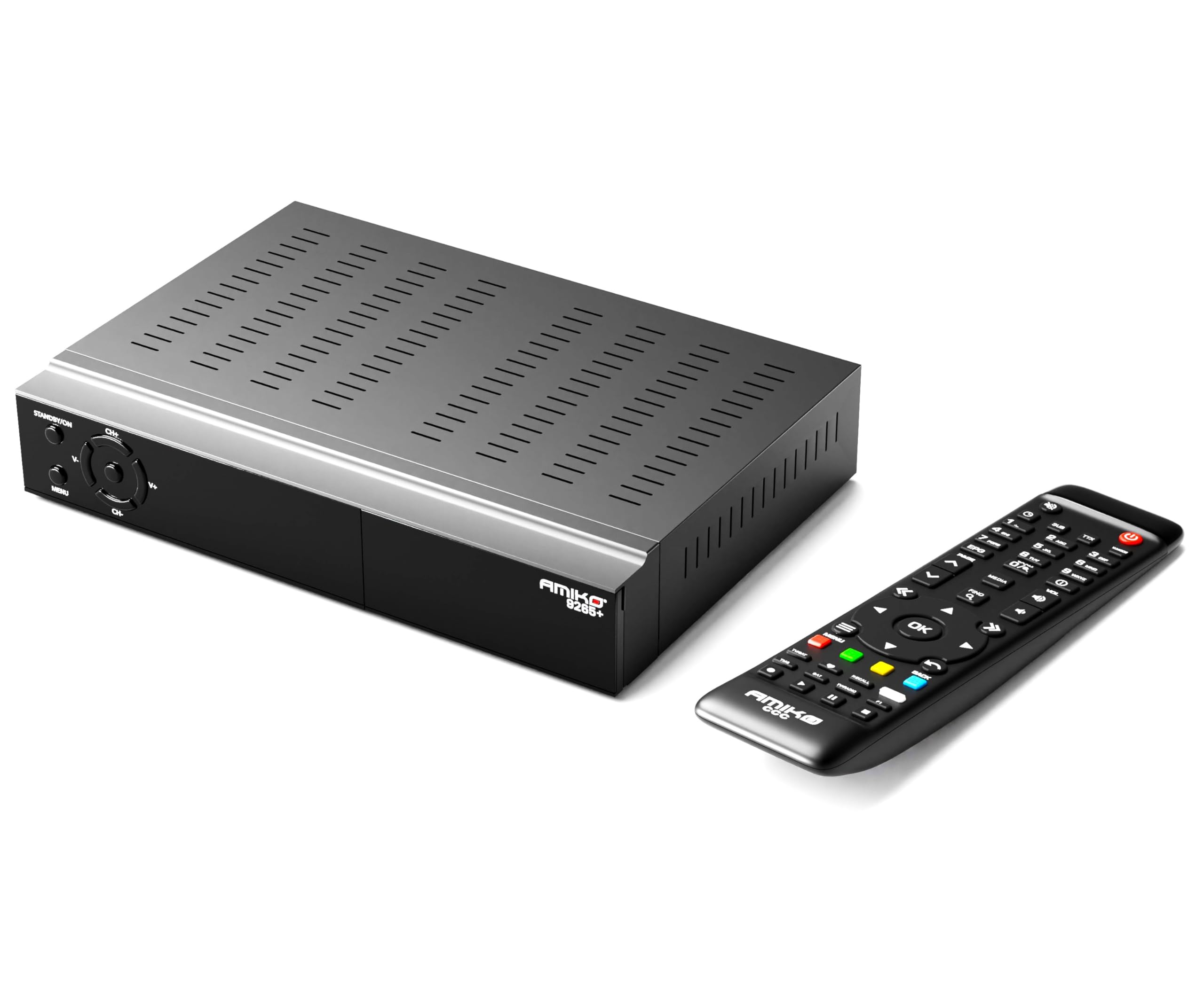 AMIKO 9265+ 4K UHD Combo odbiornik satelitarny i DVB-T2 z funkcją nagrywania PVR, czytnikiem kart, gniazdem CI, do anteny satelitarnej, telewizji kablowej i odbioru DVBT2, kabel H.265 + M@TEC HDMI