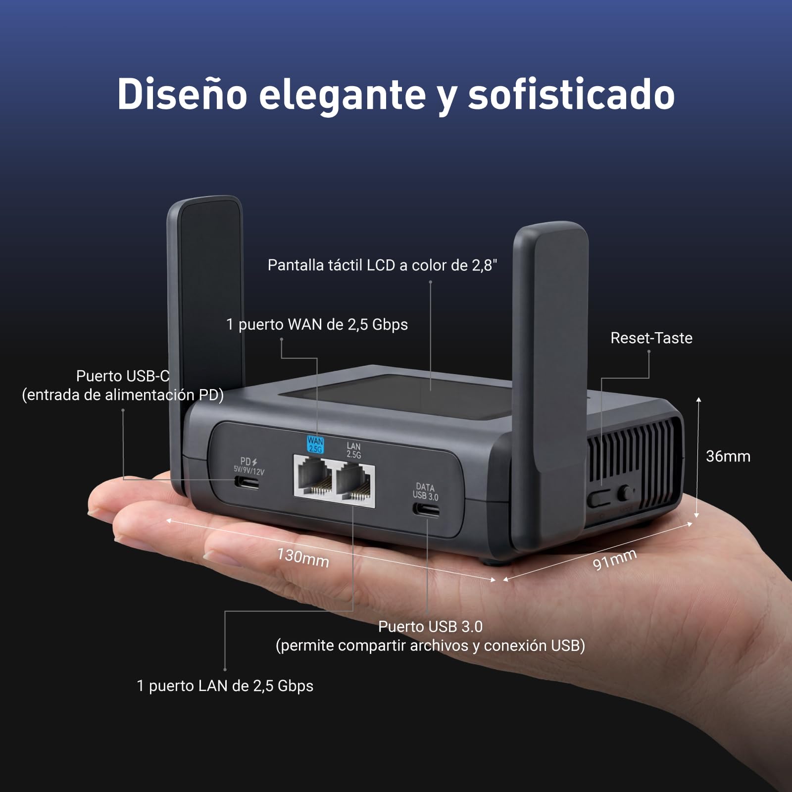 GL.iNet Slate 7 Pro (GL-BE10000) – Router Viaje Wi-Fi 7: 6 GHz (5,7 Gbps), Pantalla 2,8", WireGuard (1,1 Gbps), dpi, 2 Puertos 2.5G, OpenWrt – Ideal para viajeros y nómadas Digitales