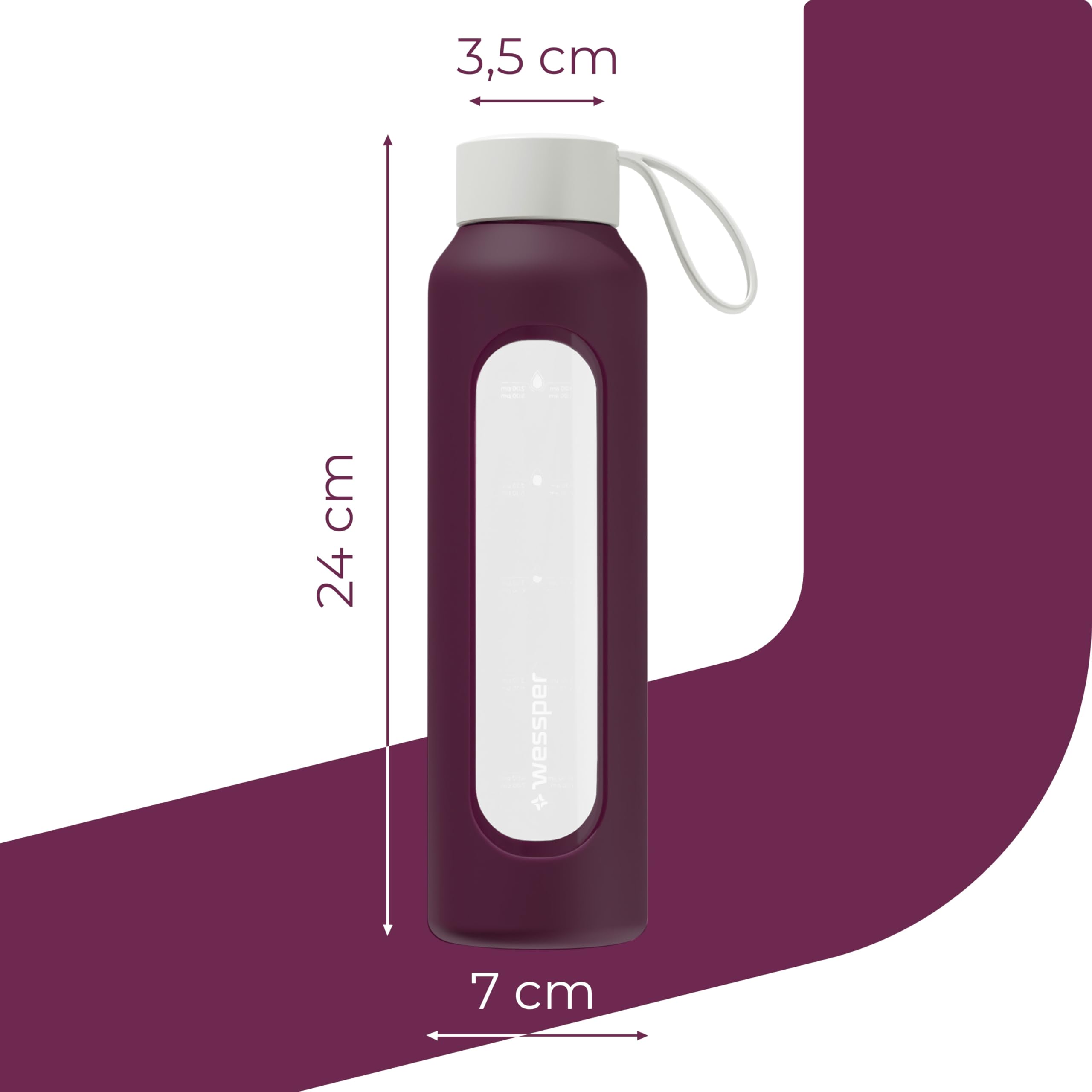 Wessper Borraccia In Vetro Da 1 Litro Con Scala Motivazionale E Custodia In Silicone – Rosa, Senza BPA - 3