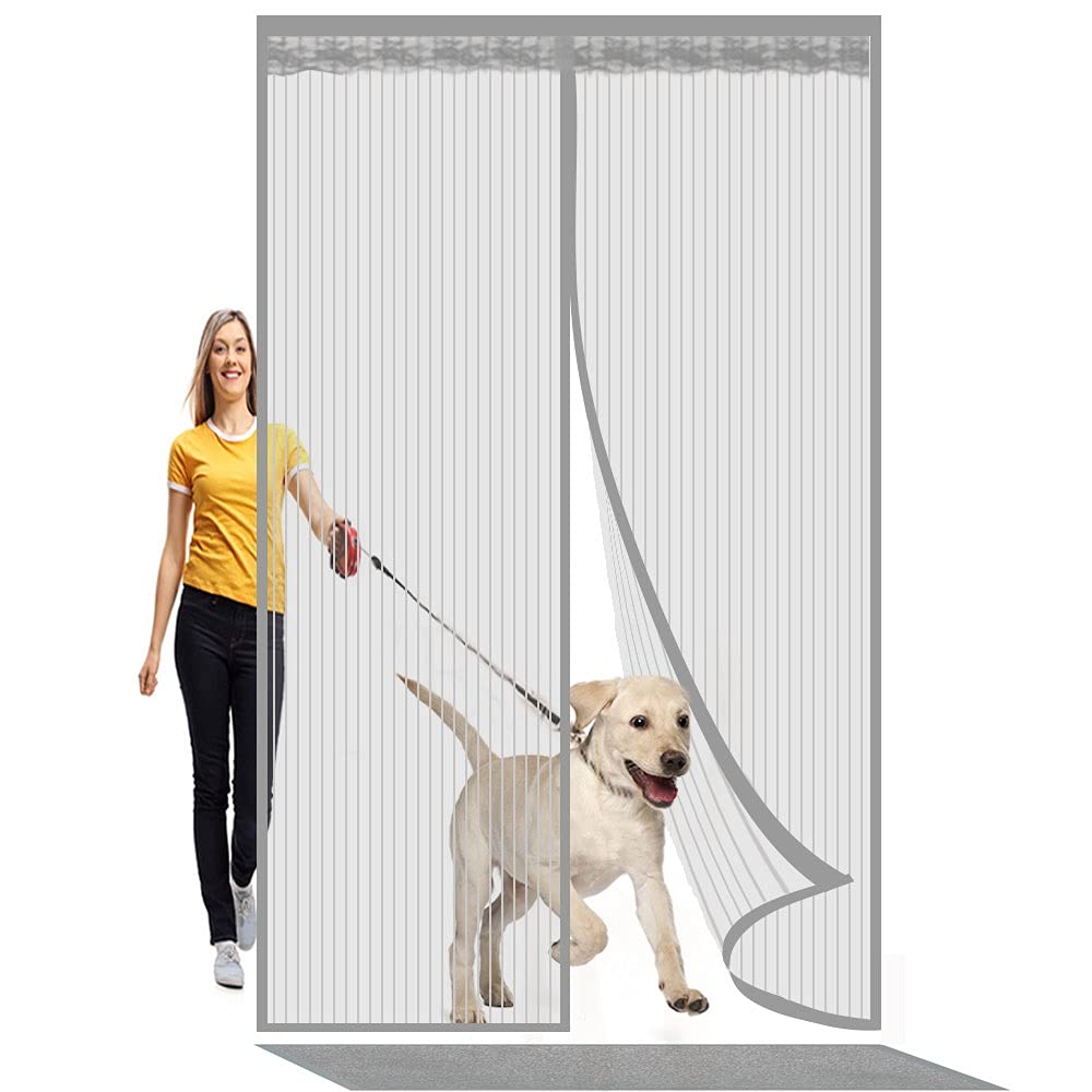 Orumrud Door Fly Screen Magnetic, Auto Closing Anti Mosquito Mesh Fly Curtain with Vertical stripes Full Frame Hook & Loop for Front Door Room Patio French Door, Fit Doors Up to