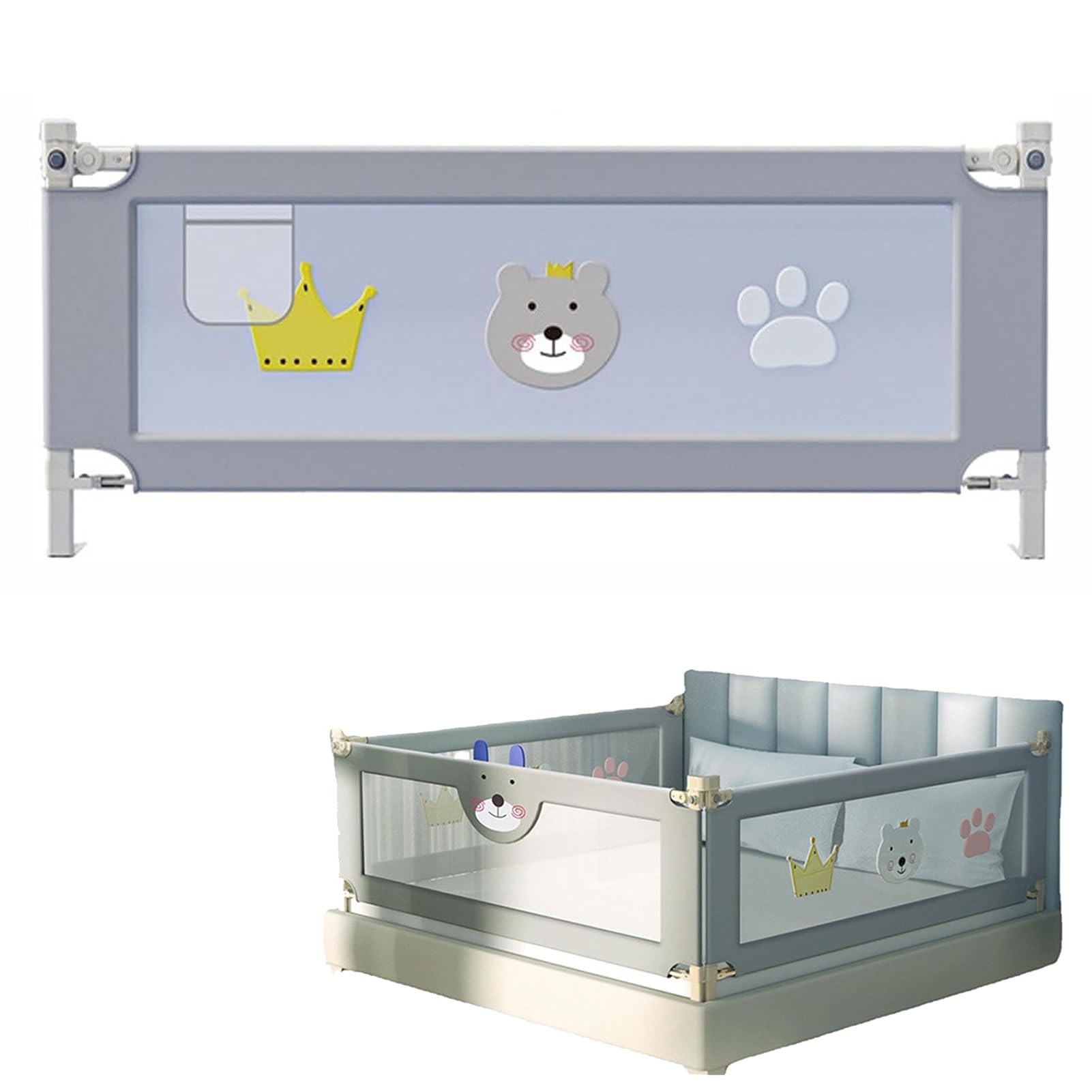 HUHJYUGE Barandilla de Cama para Niños, Barrera de Seguridad para Cama Bebé, Barrera de Cama Portatil y Extensible, Protección contra Caídas, Altura Ajustable, Fácil de Montar (1.8m)