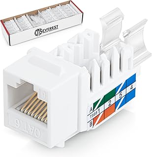 Everest Media Solutions 45° Angled CAT6 Keystone Jack in White - Slim Profile RJ45 Ethernet Connector - Compatible with 45° Angled Speed Termination Tool - 45Term (B0BL3GS7ZY) - 50-Pack