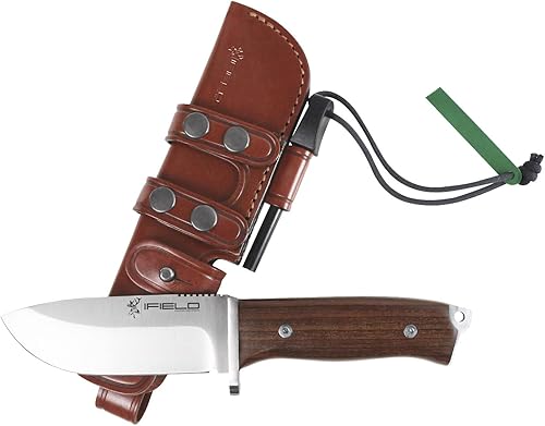 Miniatura 5 de iFIELD Cuchillo de supervivencia Entrenamiento, hoja MOVA de satén de 4.6 pulgadas, con funda de cuero, herramienta de camping para pesca, caza,