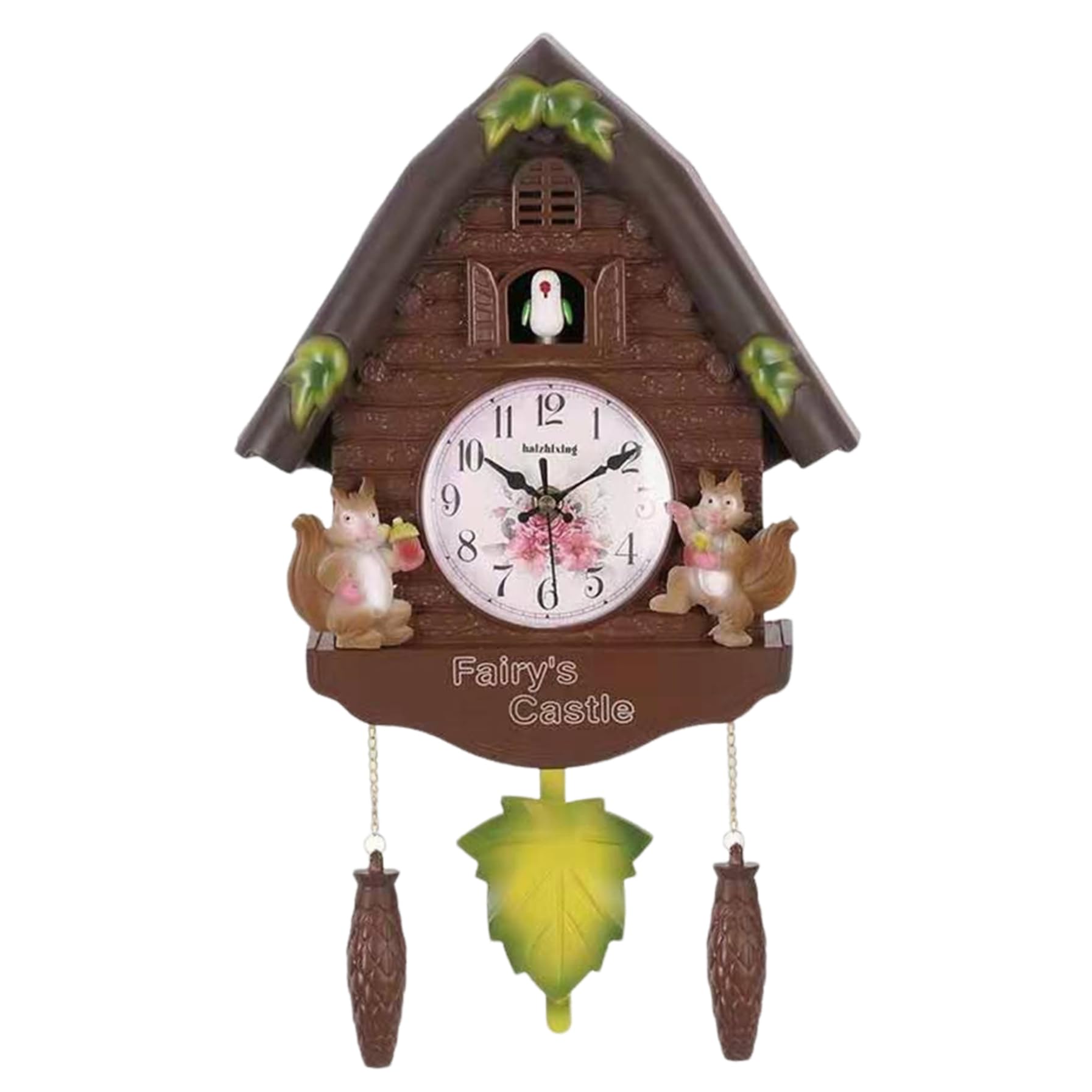 Reloj de cuco de pared con péndulo de hoja y control de volumen de 16.5 pulgadas