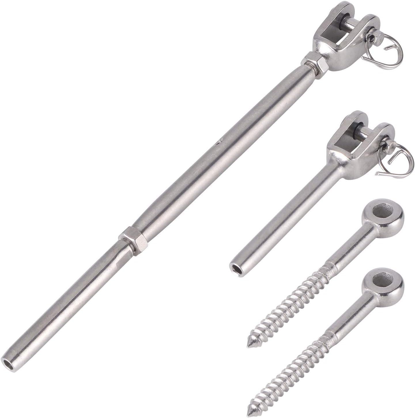 Exclusive Special Senmit Adjustable 1/8 Stainless Steel Deck Cable Railing Kit for Wood Posts, Swage Turnbuckle 30-Pcs, Eye Terminal Wood Screw Stair Railing Marine Grade 30 Pairs