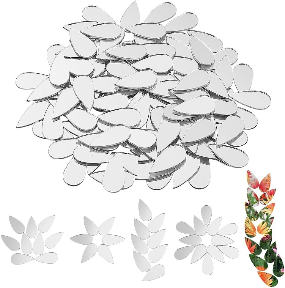 Olycraft 150Pcs Teardrop Craft Mirrors Small Mirror Tiles Mini Glass Diy Art Wall Door Home Decoration