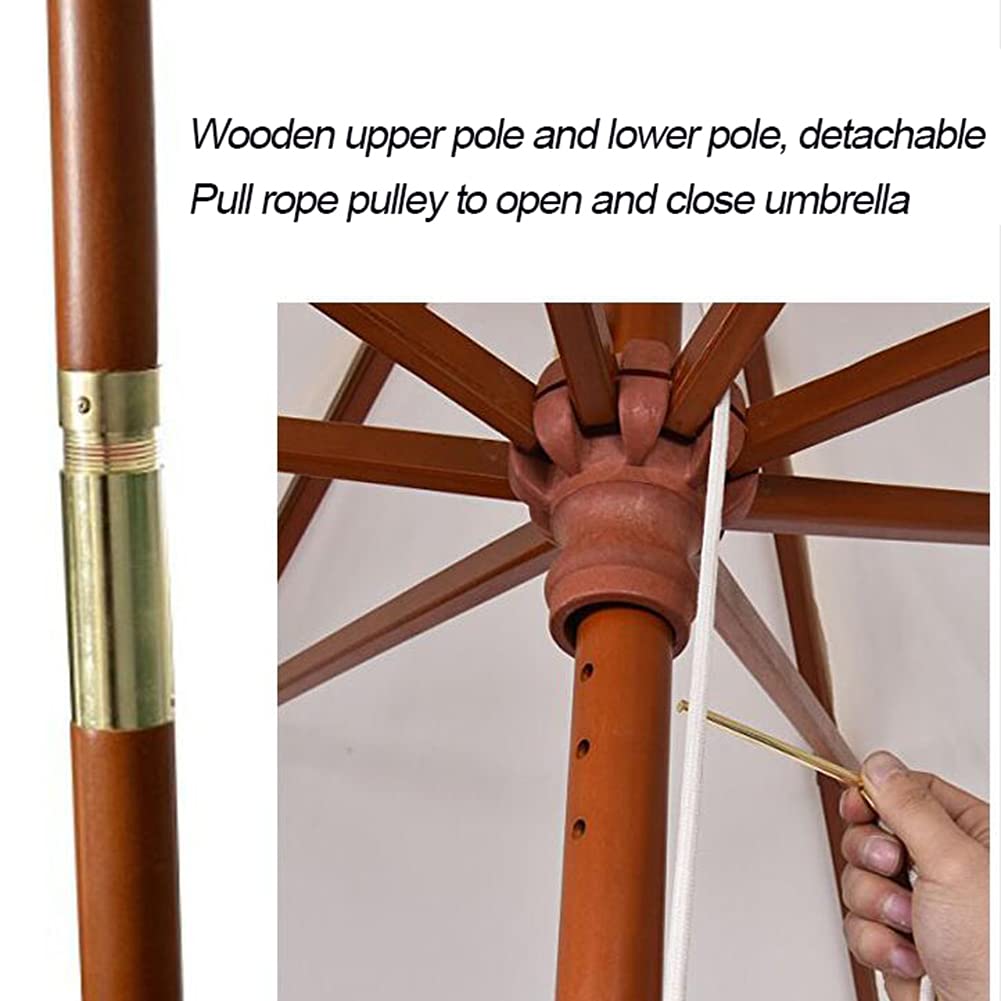 Parasol Stołowy O Długości 2,7 M / 8,9 Stopy, Parasol Plażowy W Paski, Drewniany Parasol O Dużej Wytrzymałości, Parasol Ogrodowy, Przenośny Parasol Kempingowy