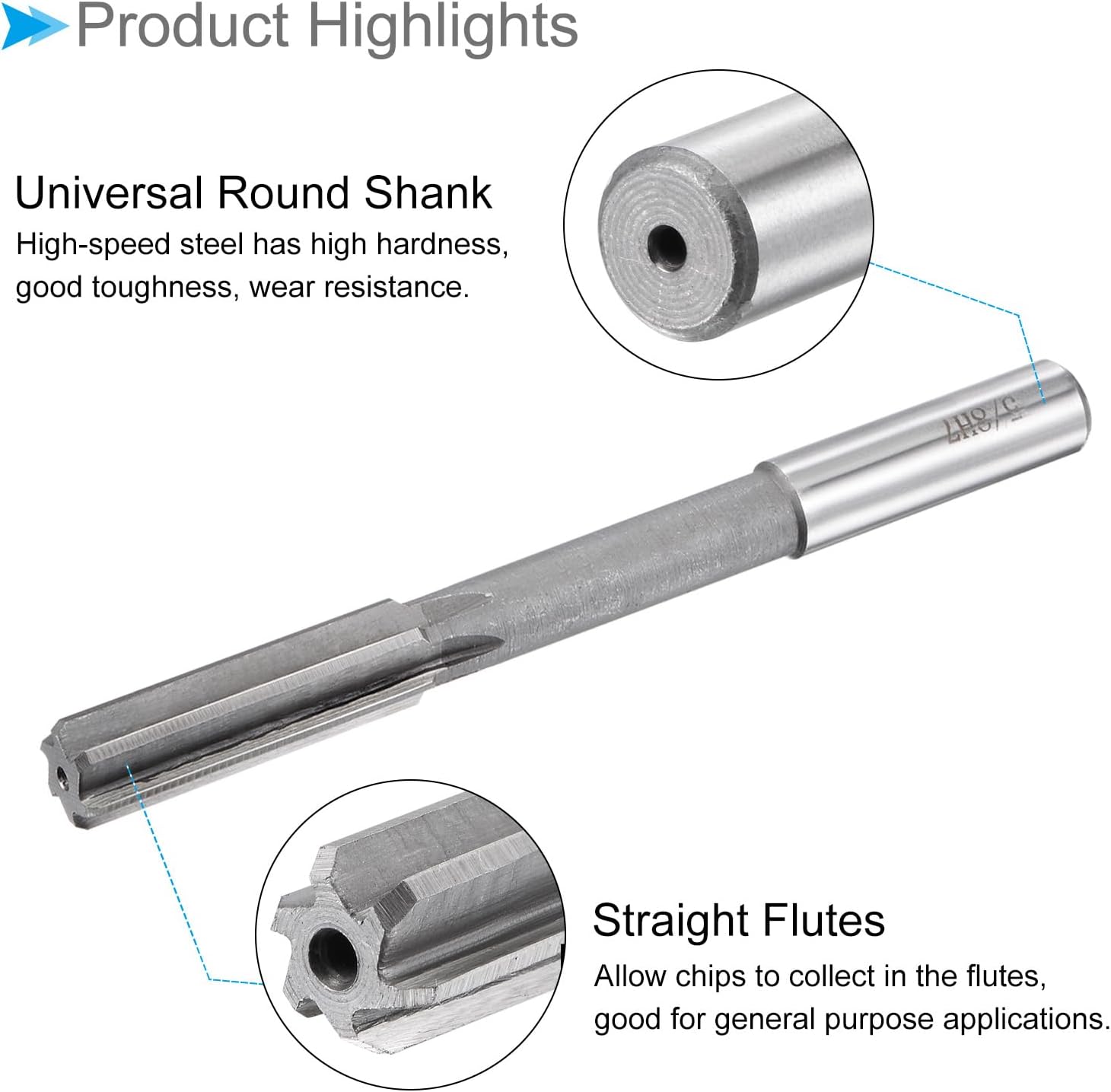 Chucking Reamers Set, 3/8" 5/8" 1/2" 3/4" Diameter H7 Tolerance, Milling Cutter - (Applications: for Lathe Drilling Machine), 4-Pieces