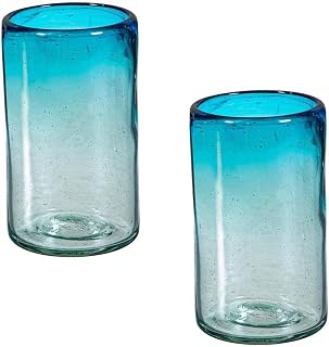 Evergreen Bambeco Aqua Luster Glass Pint Glasses, Tall Bar Glasses for Wine, Whiskey, Cocktails, Water, Kitchen Drinkware Glasses Set (16 oz, Set of 2)