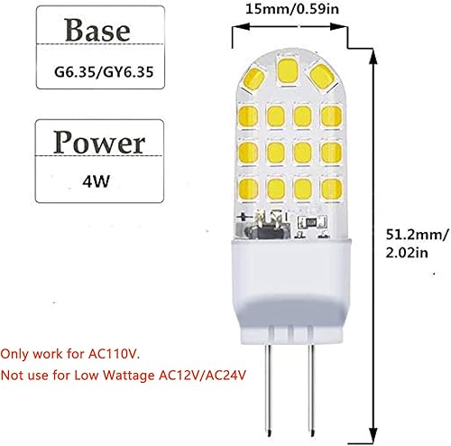 Miniatura 3 de Lxcom Lighting Bombillas LED base G6.35GY6.35 de 4 W (paquete de 5) - 110 V luz blanca diurna 6000K T3T4 JC bombilla LED 40W halógena bombilla de