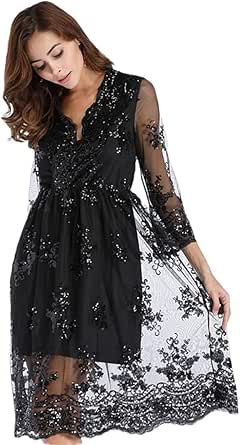 Amazon.com: Women Summer Sexy Vintage Black Dress See Through Mesh Club ...