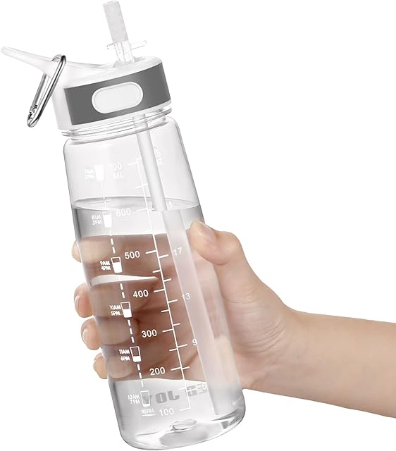 GHONLZIN Water Bottle, 800ml Fitness Sports Water Bottle with Time Marker Tracker for Measuring Daily Water Intake 100% BPA-Free Dishwasher Safe for Athletic,Excerise