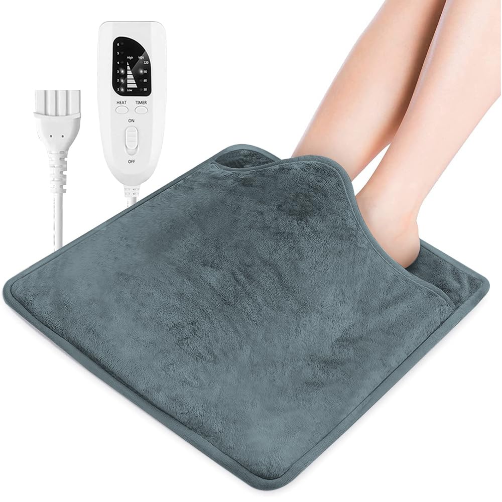 Scaldapiedi elettrico, Scaldapiedi elettrico riscaldato, con 6 livelli di temperatura e 4 funzioni di spegnimento temporizzato, lavabile, 50 W (grigio scuro)