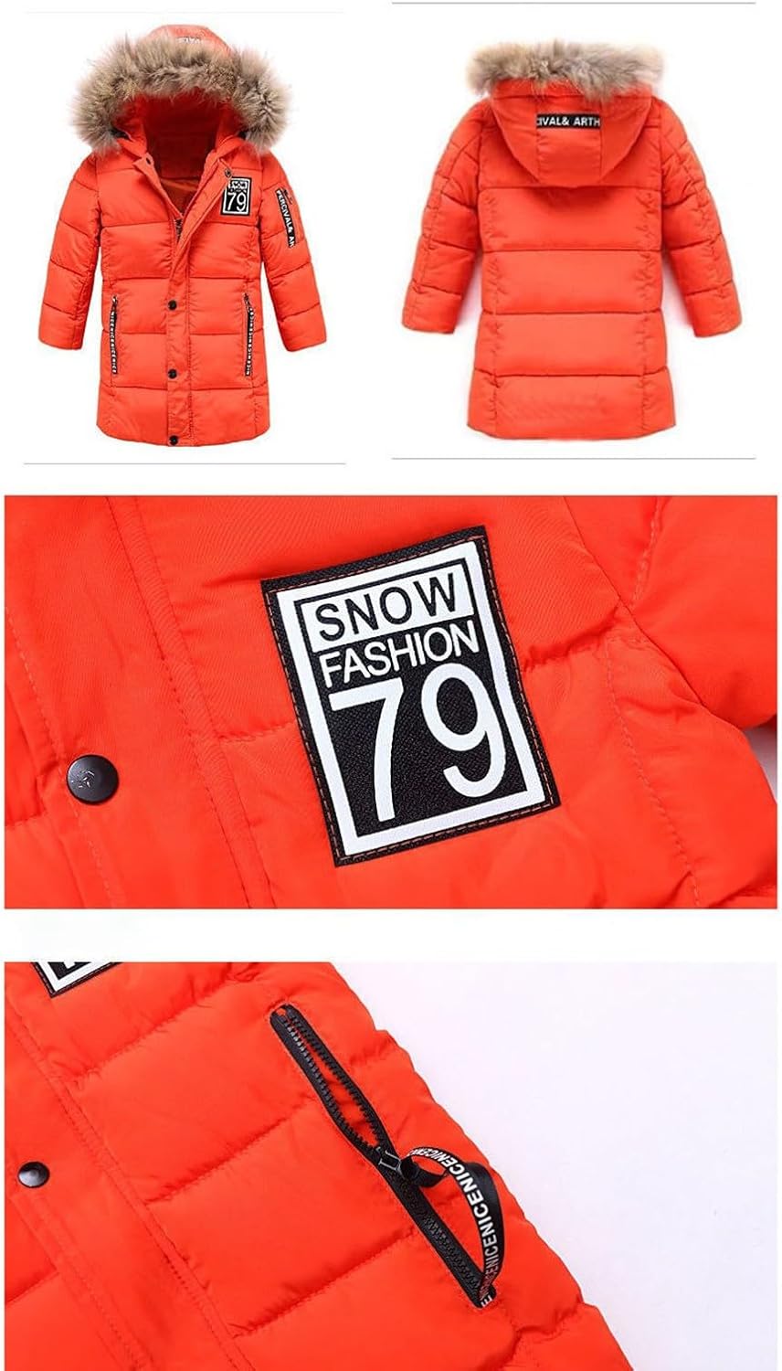 Boys Long Puffer Jacket Waterproof Insulated Parka Winter Coat Teen Children Faux Fur Hooded Quilted Padded Outerwear